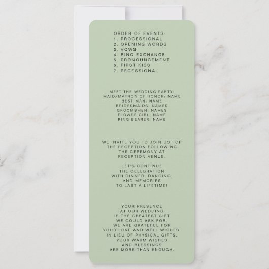 Minimal Green Sage Wedding Programs Einladung (Rückseite)