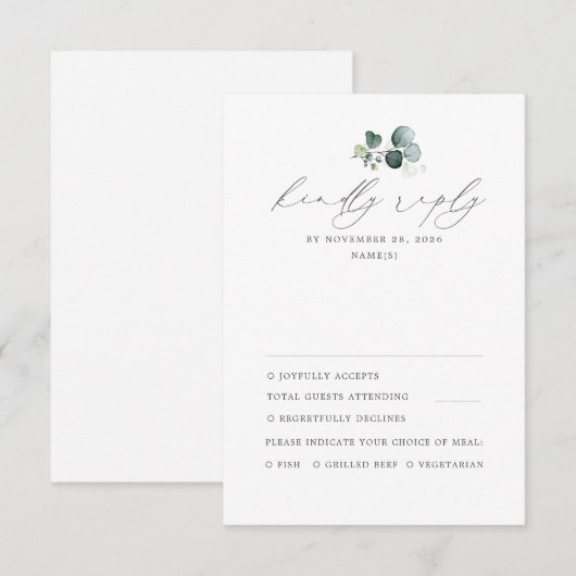 Minimal Greenerity Wedding RSVP Karte (Vorne/Hinten)