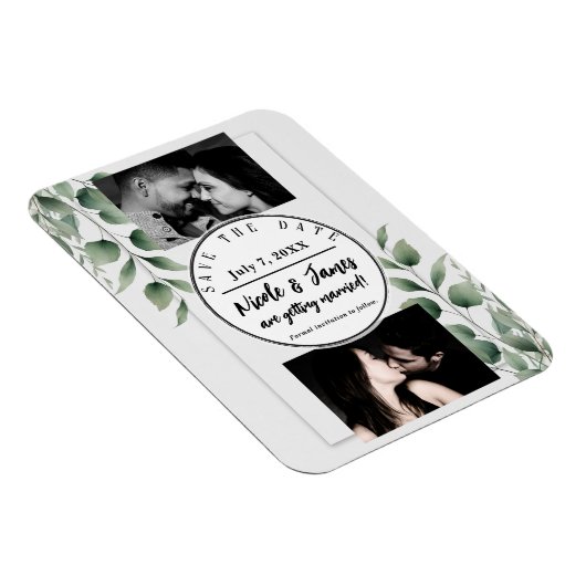 Minimal Greenery Blätter Moderne Weiß Save the Dat Magnet (Rechte Seite)