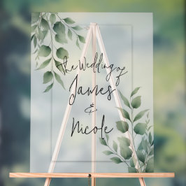 Minimal Greenery Blätter Moderne Weiße Hochzeit Acrylschild