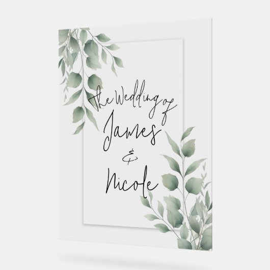 Minimal Greenery Blätter Moderne Weiße Hochzeit Acrylschild (Winkel)
