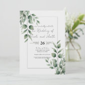 Minimal Greenery Blätter Moderne Weiße Hochzeit Einladung (Stehend Vorderseite)