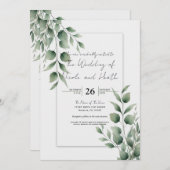 Minimal Greenery Blätter Moderne Weiße Hochzeit Einladung (Vorne/Hinten)