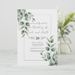 Minimal Greenery Blätter Moderne Weiße Hochzeit Einladung
