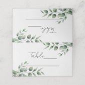 Minimal Greenery Blätter Moderne Weiße Hochzeit Platzkarte (Außenseite Aufgefaltet)