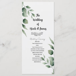 Minimal Greenery Blätter Moderne Weiße Hochzeit Programm