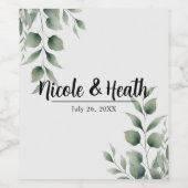 Minimal Greenery Blätter Moderne Weiße Hochzeit Weinetikett (Einzelnes Label)