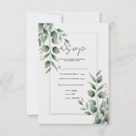 Minimal Greenery Blätter Moderne White Wedding RSV RSVP Karte