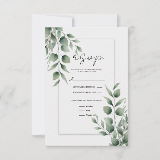 Minimal Greenery Blätter Moderne White Wedding RSV RSVP Karte (Vorderseite)