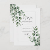 Minimal Greenery Blätter Moderne White Wedding RSV RSVP Karte (Vorne/Hinten)