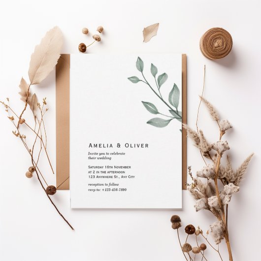 Minimal Greenery Botanical Wedding Invitation Einladung