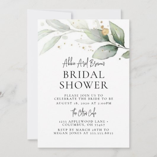 Minimal Greenery Bridal Dusche Einladung (Vorderseite)