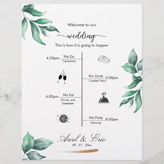 Minimal Greenery Classic Hochzeitsprogramm (Vorderseite)