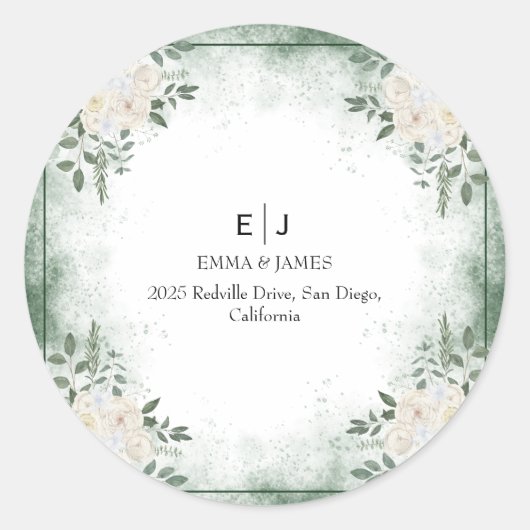 Minimal Greenery Monogram Round Aufkleber (Vorderseite)