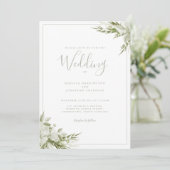 Minimal Greenery Sage Green Leaf Hochzeit Einladung (Stehend Vorderseite)