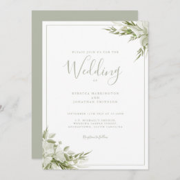 Minimal Greenery Sage Green Leaf Hochzeit Einladung