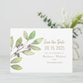 Minimal Greenery Simple Calligraphy Wedding Save The Date (Stehend Vorderseite)