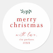 Minimal Greenery Simple Merry Christmas Runder Aufkleber (Vorderseite)
