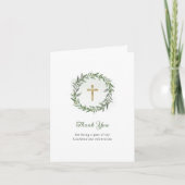 Minimal Greenery und Gold Cross | Konfirmation Dankeskarte (Vorderseite)