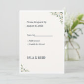 Minimal Greenery Wedding RSVP Card | Elegant Flora Einladung (Stehend Vorderseite)