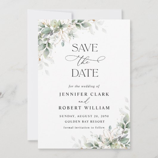 Minimal Greenery Wedding Save The Date (Vorderseite)
