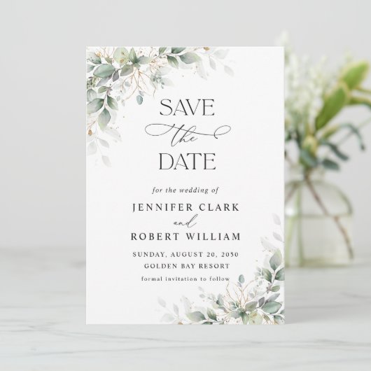 Minimal Greenery Wedding Save The Date (Stehend Vorderseite)