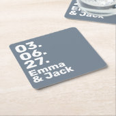 Minimal grey bold modern wedding date and names rechteckiger pappuntersetzer (angewinkelt)