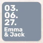 Minimal grey bold modern wedding date and names rechteckiger pappuntersetzer (Vorderseite)