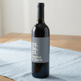 Minimal grey bold modern wedding date and names weinetikett
