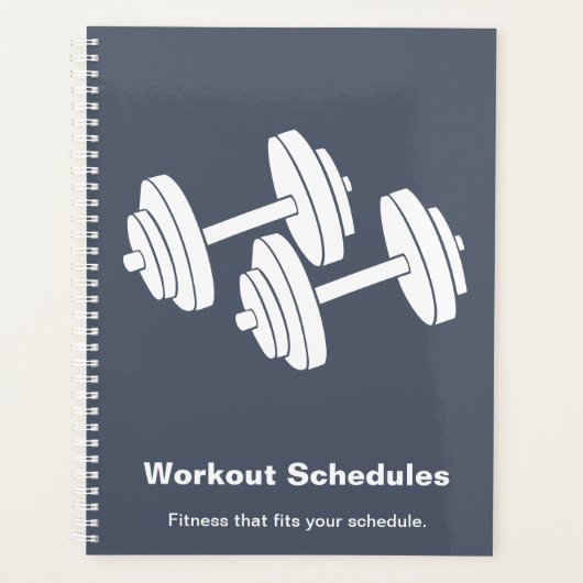 Minimal Grey White Dumbbell Motto Workout Schedule Planer (Vorderseite)