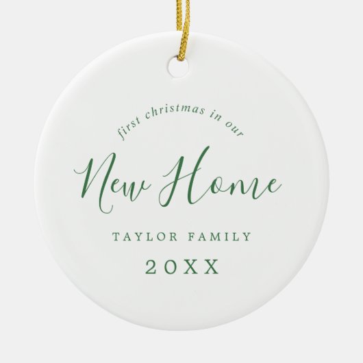 Minimal Grün 1. Weihnachten in unserem neuen Zuhau Keramik Ornament (Vorne)