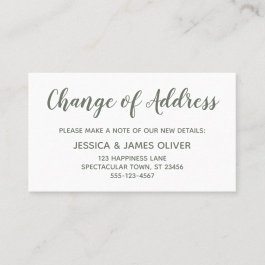 Minimal grün auf weißem Adresskartenwechsel Visitenkarte (Vorderseite)