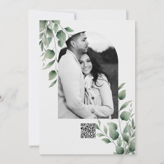 Minimal Grün Blätter Moderne Weiß Vielen Dank Einladung (Rückseite)