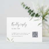 Minimal grün botanische rustikale Hochzeit QR Code RSVP Karte (Stehend Vorderseite)