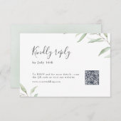 Minimal grün botanische rustikale Hochzeit QR Code RSVP Karte (Vorne/Hinten)