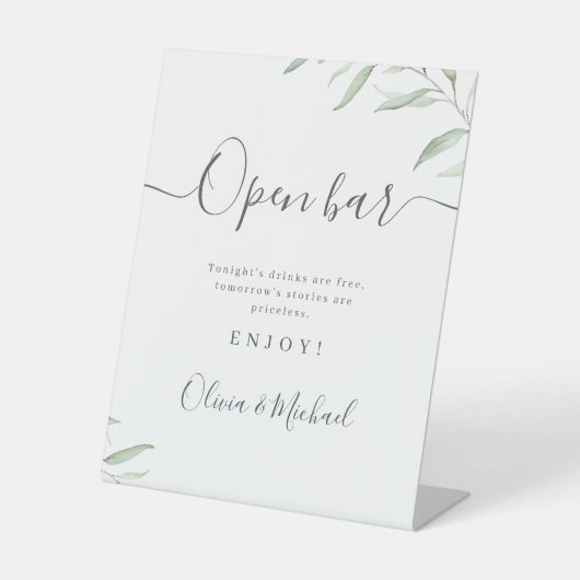 Minimal Grün Drehbuch rustikale Hochzeit Open Bar Sockelschild (Vorderseite)