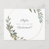 Minimal Grün & Gold werden Sie meine Bridesmaid se Einladungspostkarte (Vorderseite)