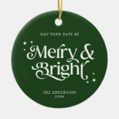 Minimal Grün Merry & Bright Foto Weihnachten Keramik Ornament (Vorne)
