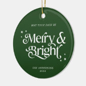 Minimal Grün Merry & Bright Foto Weihnachten Keramik Ornament (Links)