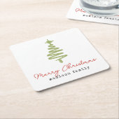 Minimal Grün & Rot Weihnachtsbaum Familie Rechteckiger Pappuntersetzer (angewinkelt)