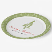 Minimal Grün & Roter Weihnachtsbaum Familienurlaub Pappteller (Schrägansicht)