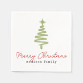 Minimal Grün & Roter Weihnachtsbaum Familienurlaub Serviette (Vorderseite)