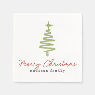 Minimal Grün & Roter Weihnachtsbaum Familienurlaub Serviette