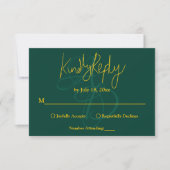 Minimal Grün und Gold Monogram Elegant Wedding RSVP Karte (Vorderseite)