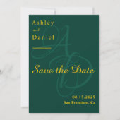 Minimal Grün und Gold Monogram Elegant Wedding Save The Date (Vorderseite)