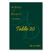 Minimal Grün und Gold Monogram Elegant Wedding Tischnummer (Rückseite)