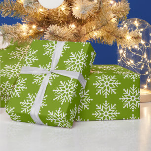 Minimal Grün weiße Weihnachtsschneeflocke Muster Geschenkpapier