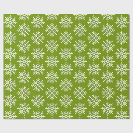 Minimal Grün weiße Weihnachtsschneeflocke Muster Geschenkpapier (Flach)