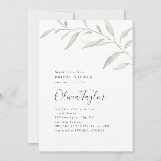 Minimal grüne Kalligraphie rustikales Brautparty Einladung (Vorderseite)