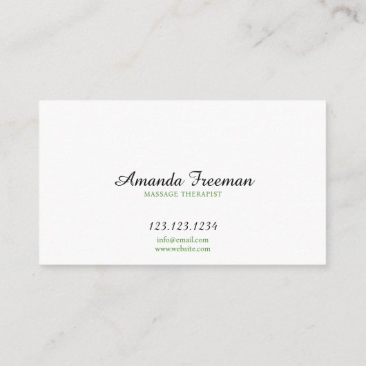 Minimal grüne Wassertropfen Massagetherapie Visitenkarte (Rückseite)